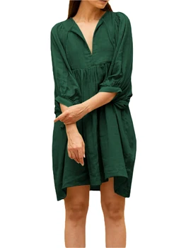 Женское повседневное однотонное платье с V-образным вырезом и рукавами 3-4 - стильная летняя одежда для отдыха для шикарного образа