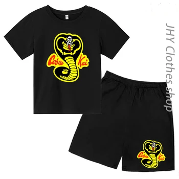 Комплект с футболкой Cobra Kai, Летние Шорты с короткими рукавами Для маленьких мальчиков и девочек, Одежда из 2 предметов в стиле Харадзюку с Рисунком животных в стиле Аниме, Повседневная одежда для детей от 3 до 14 лет