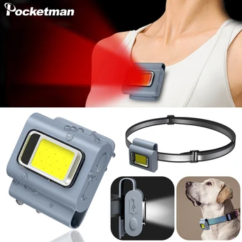 Многофункциональный светодиодный Налобный фонарь для ночного бега, фонарик с зажимом, USB Перезаряжаемый Рабочий фонарь, Фара, Спортивный нагрудный светильник