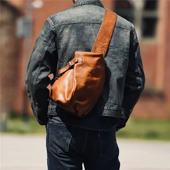 Модная винтажная дизайнерская роскошная мужская нагрудная сумка из натуральной кожи, спортивная сумка через плечо на открытом воздухе, молодежная сумка из мягкой натуральной воловьей кожи