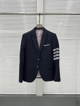 Мужской костюм TB, мужской британский строгий костюм, Приталенный мужской пиджак, Классическое белое пальто высокого качества с 4 полосками, Официальные блейзеры TB