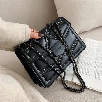 Новая Черная сумка, Женская сумка 2023, Новая Модная цепочка через плечо, Маленькая квадратная сумка из искусственной кожи