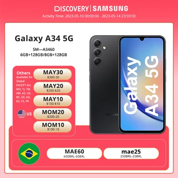 Новый 2023 Samsung Galaxy A34 5G 8GB 128GB Смартфон Android 13 Восьмиядерный 120 Гц Super AMOLED 5000 мАч 25 Вт Быстрая Зарядка Мобильного телефона