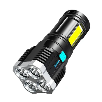 Прожектор Четырехъядерный светодиодный фонарик с сильным светом, Бытовая USB-зарядка, Портативный Фонарик, Наружный боковой фонарь дальнего действия COB